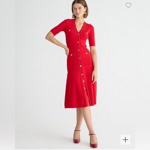 NWT J Crew Elbow-sleeve button-up sweater-dress in holiday red size M